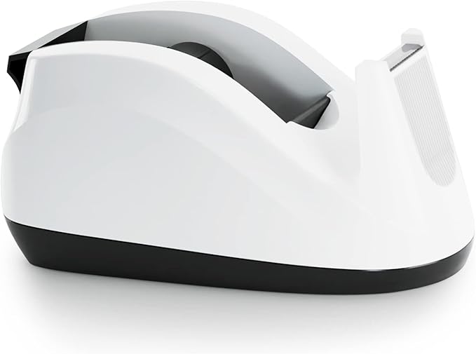BeeChamp Heavy Base Nonskid Desk Tape Dispenser One-Hand Dispensing (White)