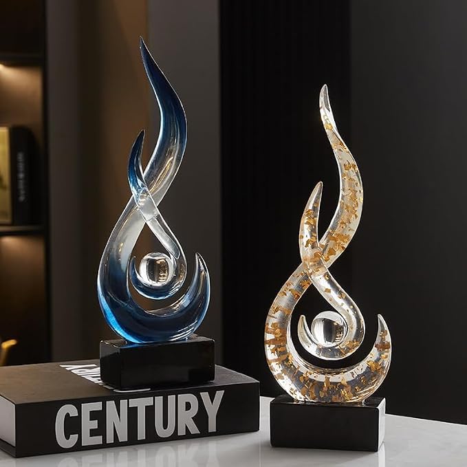Modern Abstract Art Table Decoration,Resin Flame Statue Modern Centerpiece Ornaments for Living Room Great Gift Idea Home Decor,Collectibles (Bule)