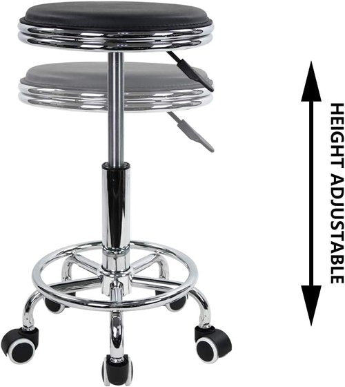 KKTONER Round Rolling Stool - PU Leather Swivel Stool with Foot Rest for Spa & Salon | Small Black