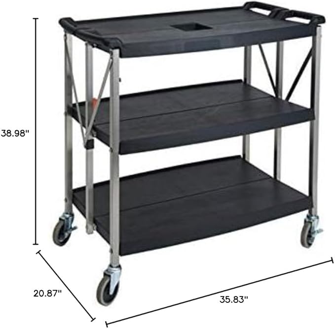 Winco Folding Utility Cart, 38-3/4”Wx20-3/4”Dx36”H, PP Shelves, SS Uprights, 4" Casters