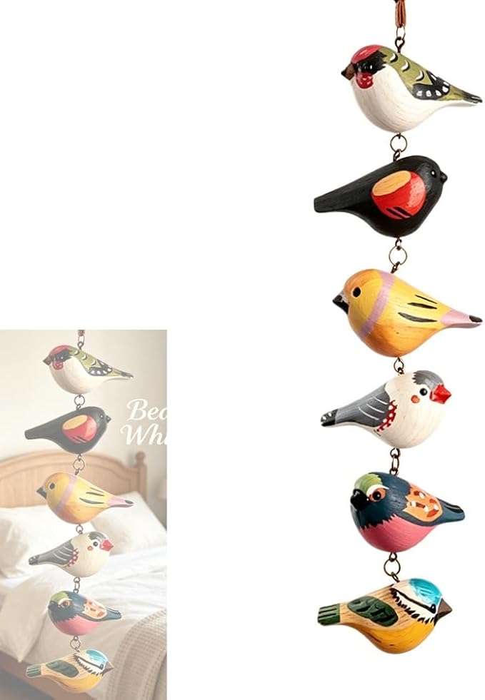 Rustic Hand Painted Bird Ornament Handcrafted Wooden Colorful Birds, Carved Northern Figurine for Hanging Decor Indoor Outdoor, Holiday Festival Gifts, for Home Garden(A)