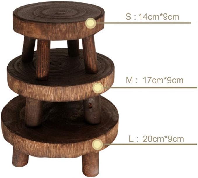 æ— Mini Wooden Stool Flower Display Stand, Potted Plant Shelf Succulents Bonsai Rack, Vintage Wood Grain Garden Plant Pot Riser Stand for Indoor Outdoor Office Dining Room Decor