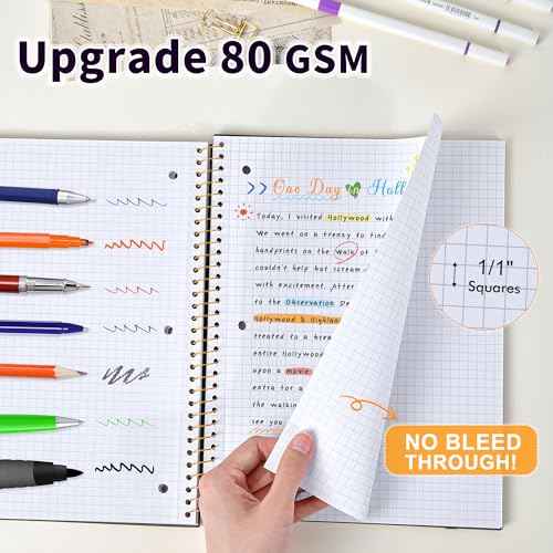 Graph Paper Notebook,1 Subject 80GSM Thick Grid Paper Notebook 8" x 10-1/2", Hardcover Spiral Notebooks for School Work Women Men, Graphing Notebook Journal for Writing,3-Hole Punched Perforated Black