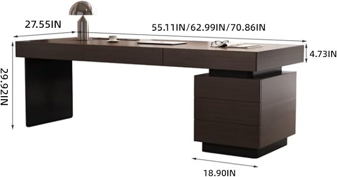 Modern Executive Desk with Drawers 62.99IN(Storage Base)(Wooden Texture) Home Office Desks Include Multi-Function Socket,Large Desktop