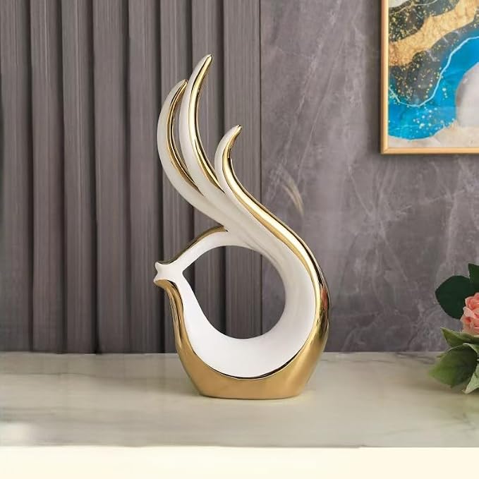 Creative Abstract Ceramic Geometric OK Sculpture, Modern Home Decor Figurine, 3 Colors to Choose from (White and Gold)