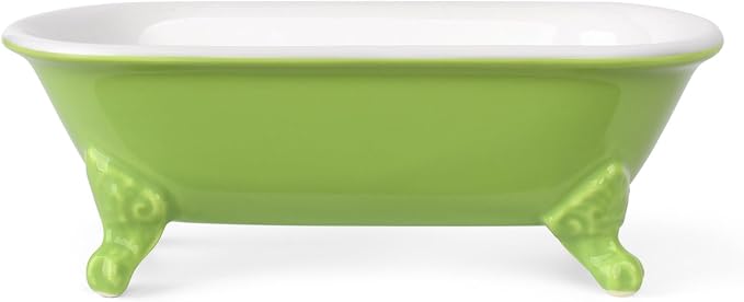 6.5" Ceramic Mini Decorative Clawfoot Bathtub Bar Soap Dish, Kitchen Sponge Holder and Shower Tray for Bathroom, 1 Pack(Lime)