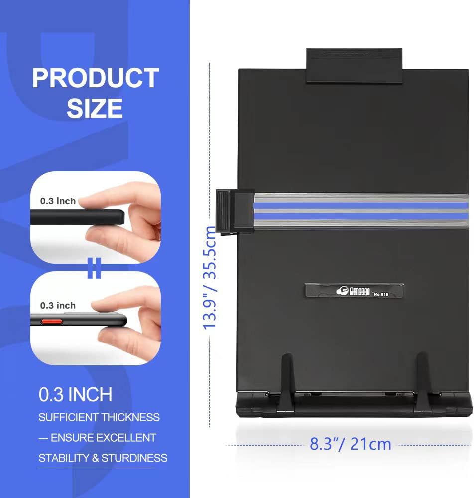 Skiennix Desktop Document Holder Stand - 7 Adjustable Positions for A4 & Letter Size | Black Metal Organizer