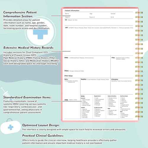 H&P Notebook - Medical History and Physical Notebook for Medical Professionals and Students, Inclusive Medical Terminology, Fits in White Coat, 100gsm Thick Paper, A5(5.9 x 8.6 inches) (Pink)