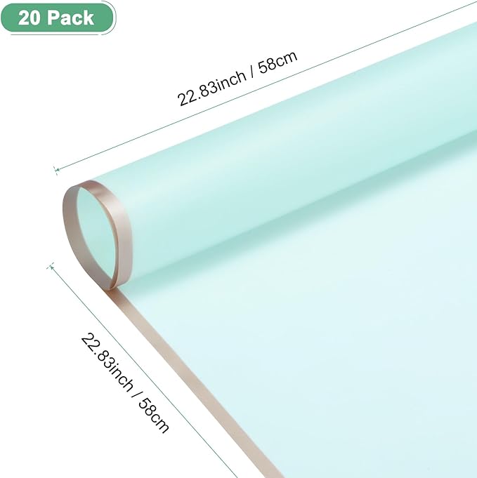 M METERXITY 20 Sheets Flower Wrapping Paper Bouquet, 23 Inch Light Blue Gold Edge BOPP Waterproof Floral Wrapping Paper Flower Packaging DIY for Wedding/Party/Birthday/Gift Bouquet Wrap Paper