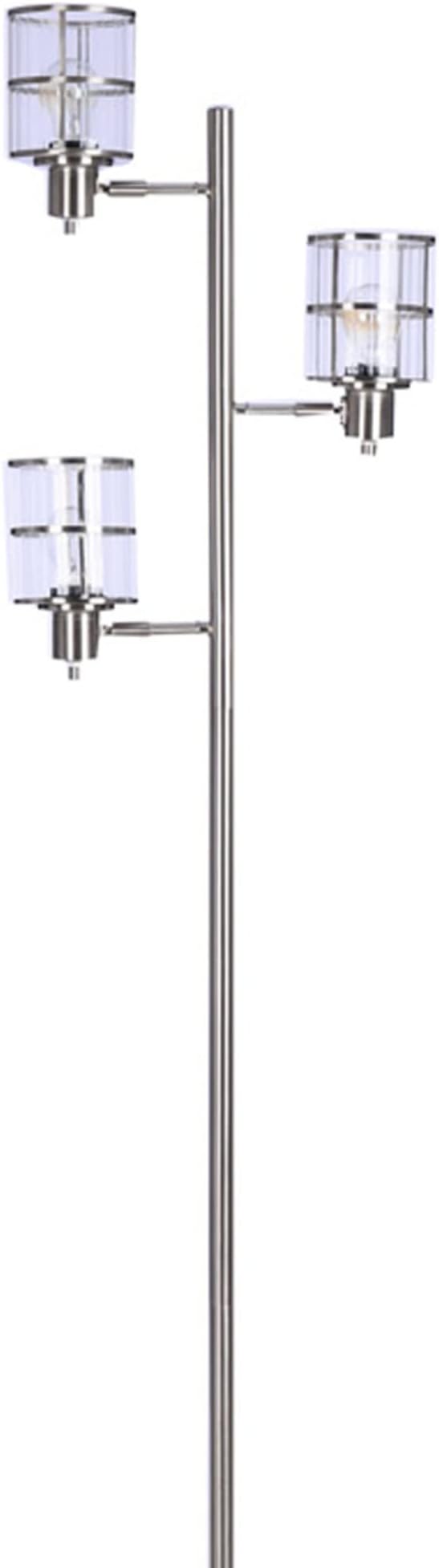 Catalina Lighting Modern 3 Light Floor Lamp with Adjustable Ribbed Glass Shades & Reading Light, 68", Classic Brushed Nickel
