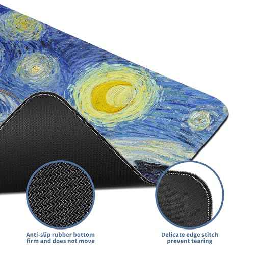Starry Night Cat Gaming Mouse Pad Large Desk Mat Extended Keyboard Mouse Pad Anime Mousepad with Non-Slip Base and Stitched Edge Mouse Mat Desk Pad 31.5 x 11.8 Mouse Pads for Desk Home Office Gaming