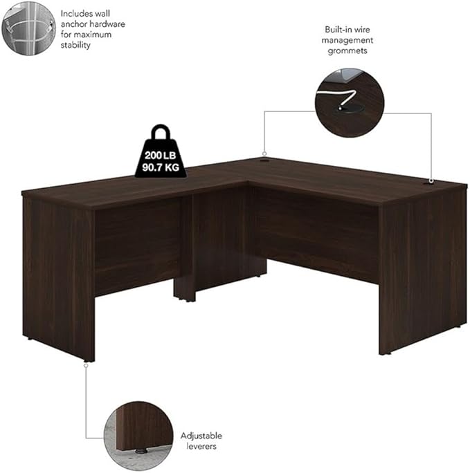 Bush Business Furniture 60W x 30D L Shaped Desk with Mobile File Cabinet, Corner Table and Drawers for Home or Professional Office, Studio C Collection, Black Walnut