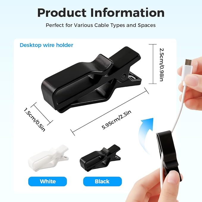 Movable Cord Holder for Nightstand, 2026 New Upgrade Cord Organizer Holder, Cable Organizers USB Cable Holder Wire Organizer Cord Clips, Cable Hider for Home, Office,Cubicle Accessories (3, Black)