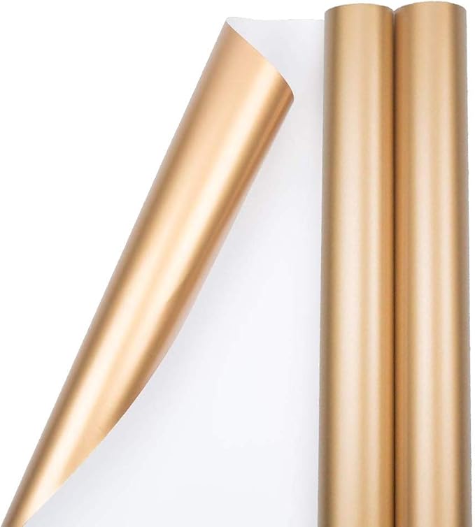 JAM Paper Gift Wrap - Matte Wrapping Paper - 50 Sq Ft Total (30 in x 10 Ft Each) - Matte Gold Foil - 2 Rolls/Pack
