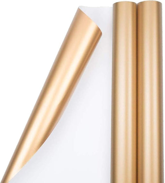 JAM Paper Gift Wrap - Matte Wrapping Paper - 50 Sq Ft Total (30 in x 10 Ft Each) - Matte Gold Foil - 2 Rolls/Pack