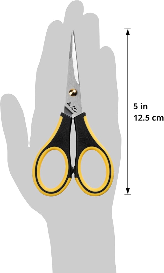 Beaditive Precision Craft Scissors - Stainless Steel Blades With Safety Cap - Ultra Sharp Tip & Non-Slip TPR Handles - For Adult & Kid Paper Crafting, Scrapbooking, Home, Office, and School Use