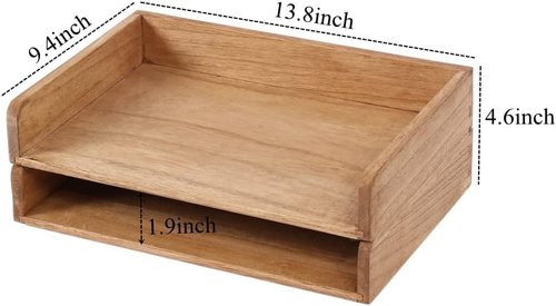 DDYURI Stackable Wood Paper Trays - Stylish Desk Organizer for Letters & Magazines | 2-Piece Set in Light Wood