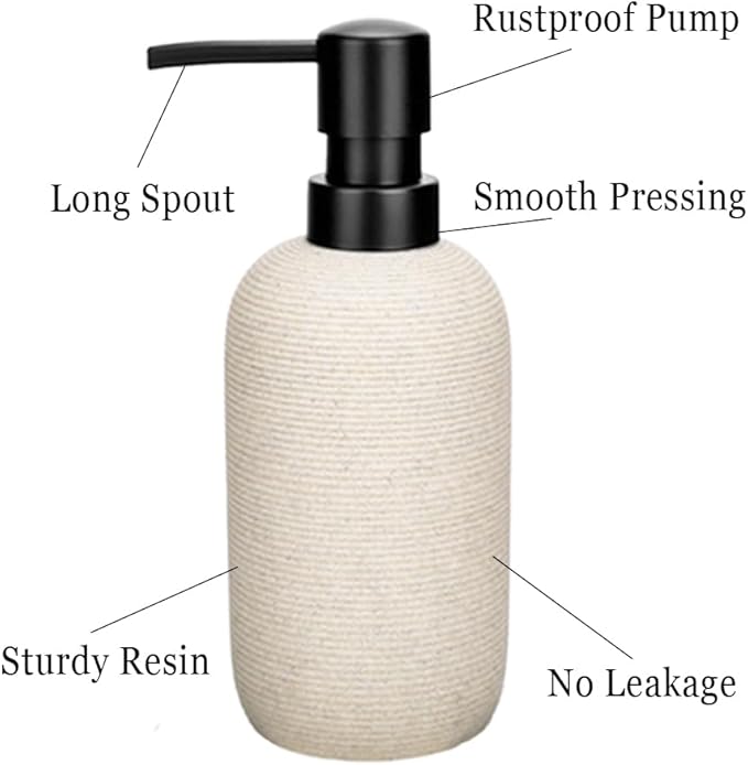 2pcs Hand Soap Dispenser Set - Sandstone Textured Resin Liquid Soap Dispenser for Bathroom & Kitchen Countertop, Matte Beige