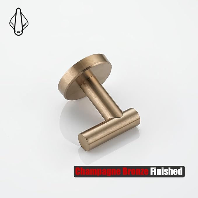 JQK Bathroom Towel Hook Champagne Bronze, Coat Robe Clothes Hook for Bathroom Wall Mounted (Pack of 2), SUS 304 Stainless Steel 0.8mm, TH100-CB-P2