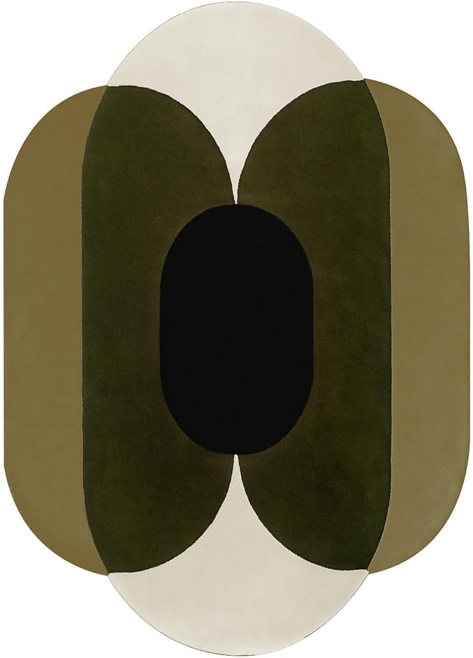 Minimalist Mid Century Modern Abstract Irregular Area Rug for Living Room Bedroom Guestroom Faux Wool Washable Carpet 3x5 Boho Meetingroom Home Office Stain Resistant Floor Rugs Olive Green Beige