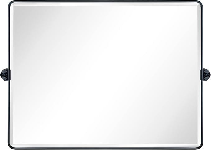 TEHOME Pivot Mirror Matt Black Tilt Bathroom Vanity Mirror Black Metal Framed Rectangle Horizontal Tilting Beveled Vanity Mirrors, Overall 44.12 x 30 inches (Mirrror 40 x 30 inches)
