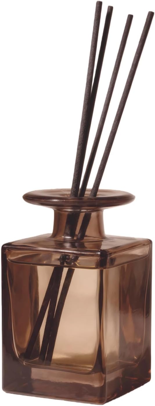 150ML/5OZ Square Amber Glass Diffuser Bottles Empty Refillable Vintage Diffuser Jars Decorative Aromatherapy Containers for Home Office(Excluding Aromatherapy Sticks)