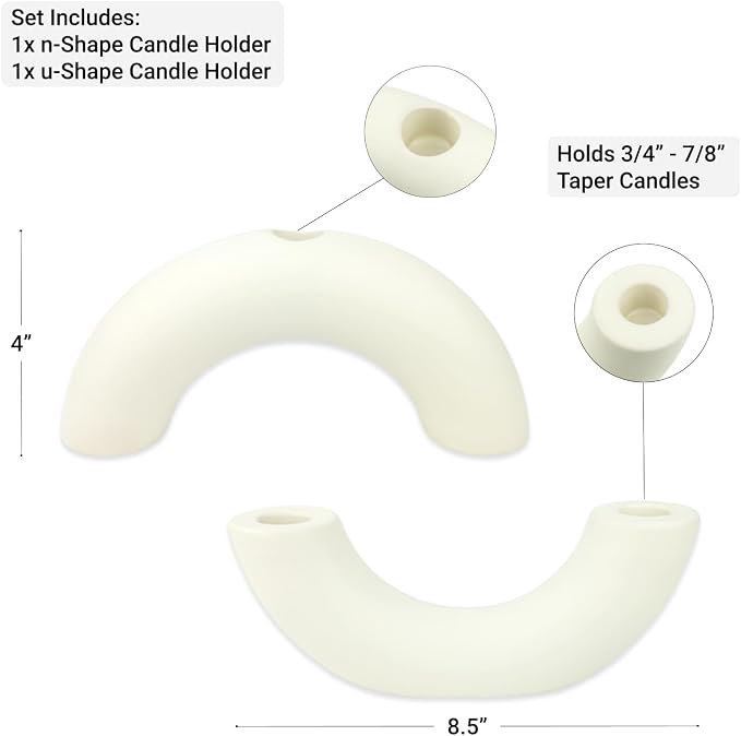 Taper Candle Holders Set - Modern Candle Stick Holders - Ceramic Table Decor, Centerpiece, & Decorative Candle Holders for Candlesticks - Candelabra for Candle Sticks Holder Decor (Ivory White)