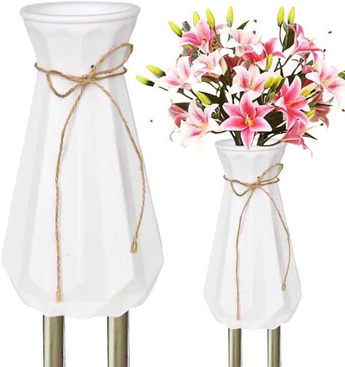 Cemetery Vases for Grave-Durable Plastic Grave Vases Flower Holder with Metal Spikes Bow Decor for Cemetery Headstones, Outdoor Grave Decorations for Memorial Gifts for Loss of Loved One (1, WHITE)