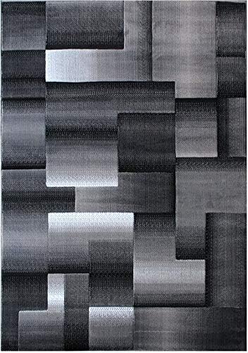 HR 5’ x 7’ Rug in Shadow- Premium Quality Silver/Black/Gray Abstract Geometric Modern Squares Pattern Area Rug - Contemporary Styling for Living Room, Bedroom - Unique Home Décor