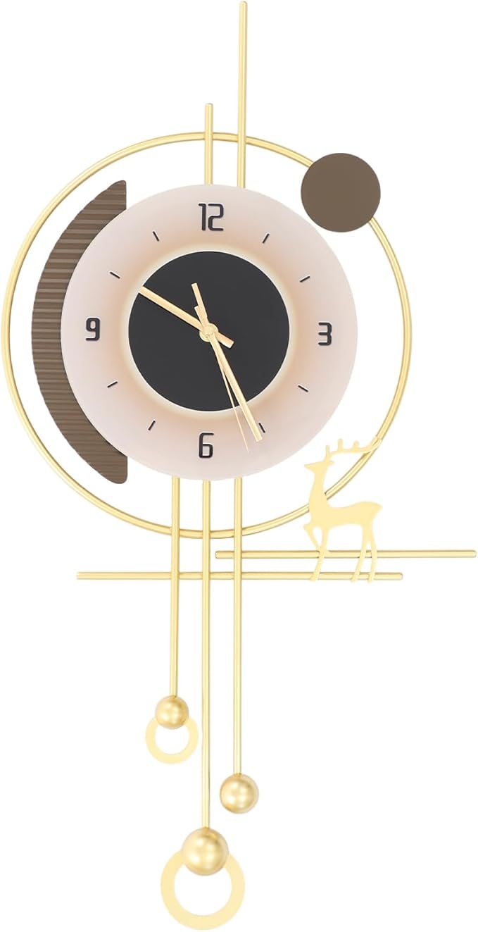 Wall Clock for Living Room, Large Gold Wall Clock with LED Light, Modern Decor Silent Non-Ticking Metal Clock for Living Room, Kitchen, Dining Room, Bedroom, Battery Operated,13.78 * 27.56in