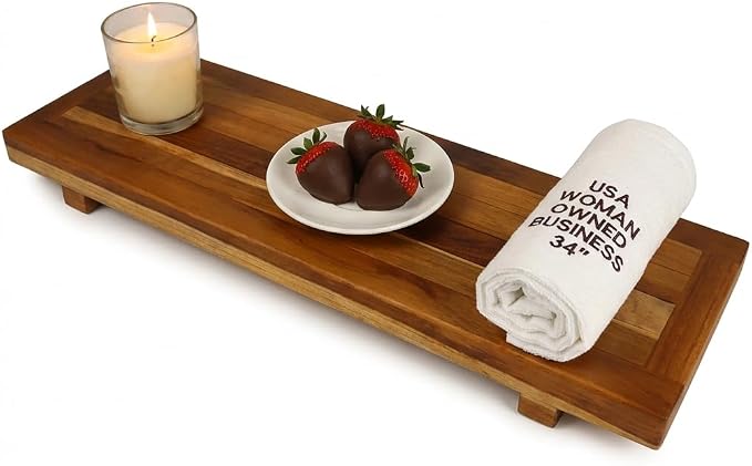 EcoDecors, 34 inch, Bath Tray for Tub, Bath Tub Tray Wood, Bathtub Table, Caddy for Bathtub in Natural Teak