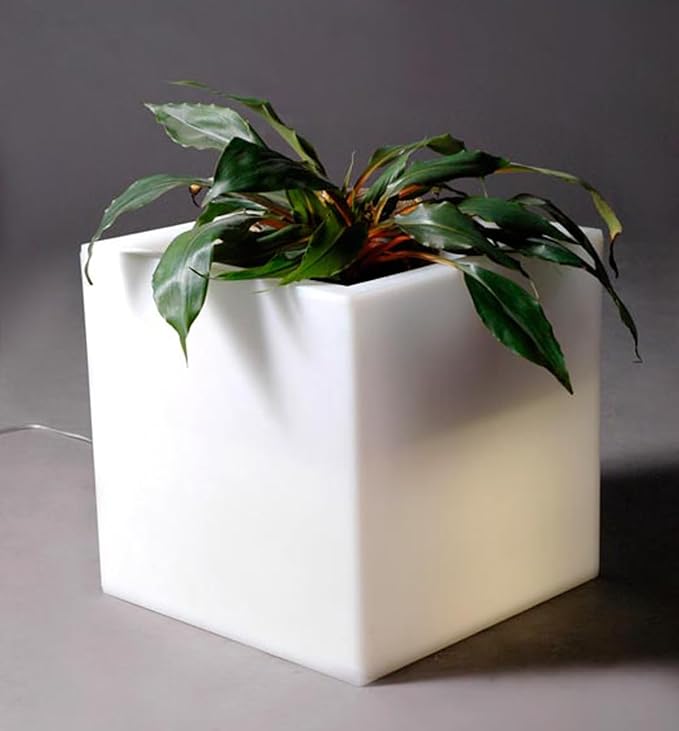 Mr.Go 16-inch LED Flower Pot Light w/Remote, 16 Color Changing Colorful Glowing Cube Flowerpot, Rechargeable Lighted Planter & Ice Bucket for Home Decor, Garden, Party, Wedding, Gifts
