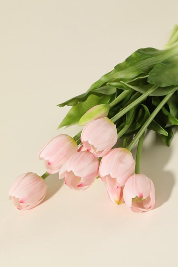 Sousi Real Touch Tulips Artificial Flowers Latex Faux Tulip Realistic Fake Tulips Flowers for Wedding Home Decorations (10, White)