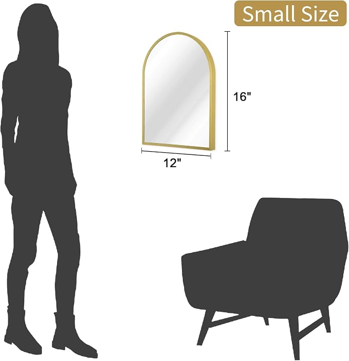 Arched Bathroom Mirror for Wall, Arch Wall Mirror Aluminum Alloy Frame Mirror for Vanity Living Room, Bedroom, Entryway Small 16"x12"