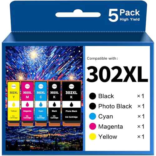 Remanufactured 302XL Ink Cartridge Replacement for Epson 302XL 302 XL Ink Cartridges Multipack for XP-6000 XP-6100 XP 6000 XP 6100 Printer (5 Pack)