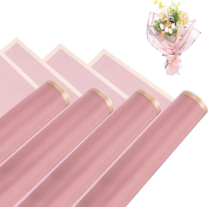 MECCANIXITY Flower Bouquet Wrapping Paper, 56cm/22 Inch Waterproof Floral Wrapping Paper for Flower Bouquet DIY Gift, Wedding, Birthdays, Valentine's Day, Pack of 20(Light Red)