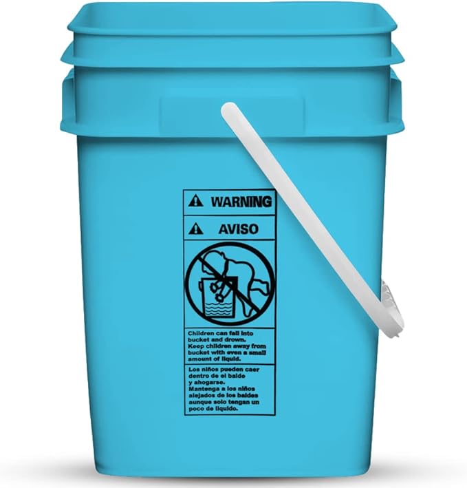 House Naturals 4 Gallon Square Food Grade Plastic Bucket with Lid, Made in USA (Pack of 2) BPA Free (Aqua)
