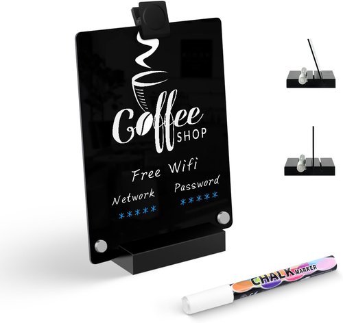 Acrylic Black Dry Erase Board - 8” x 6” Small Desktop Whiteboard with Marker | Reusable Memo Clipboard for Office & Home