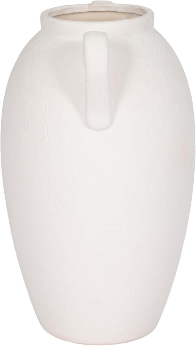 Decorative Vase for Home Decor – Textured Ceramic Jug with Handles, White Table Vase for Flowers, Modern Centerpiece for Living Room Styling or Shelf Displays, Casual Home Accent – 13", White