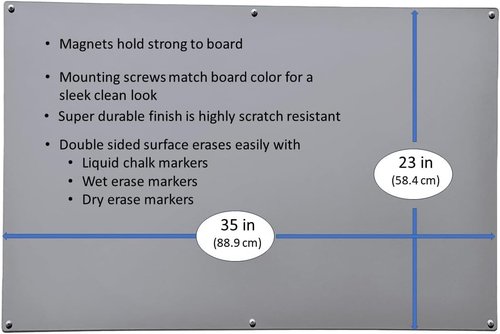 Magnetic Bulletin Board by Large - Dry Erase Memo Board | Metallic Silver, 23" W x 35" L - Made in USA