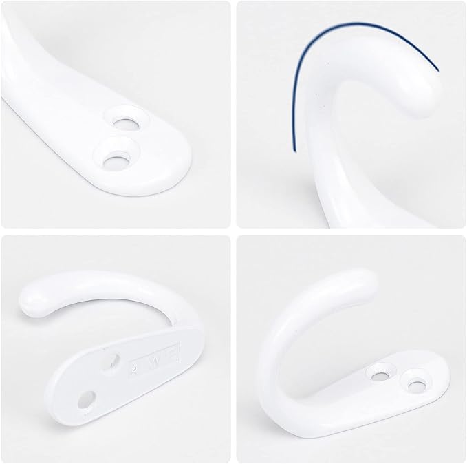 NearMoon Coat Hooks Wall Mounted - Heavy Duty Metal Single Prong Robe Hanger Rustproof Wall Hooks for Towel Hat Key Bag on Bathroom, Kitchen, Livingroom(10 Pack, White)