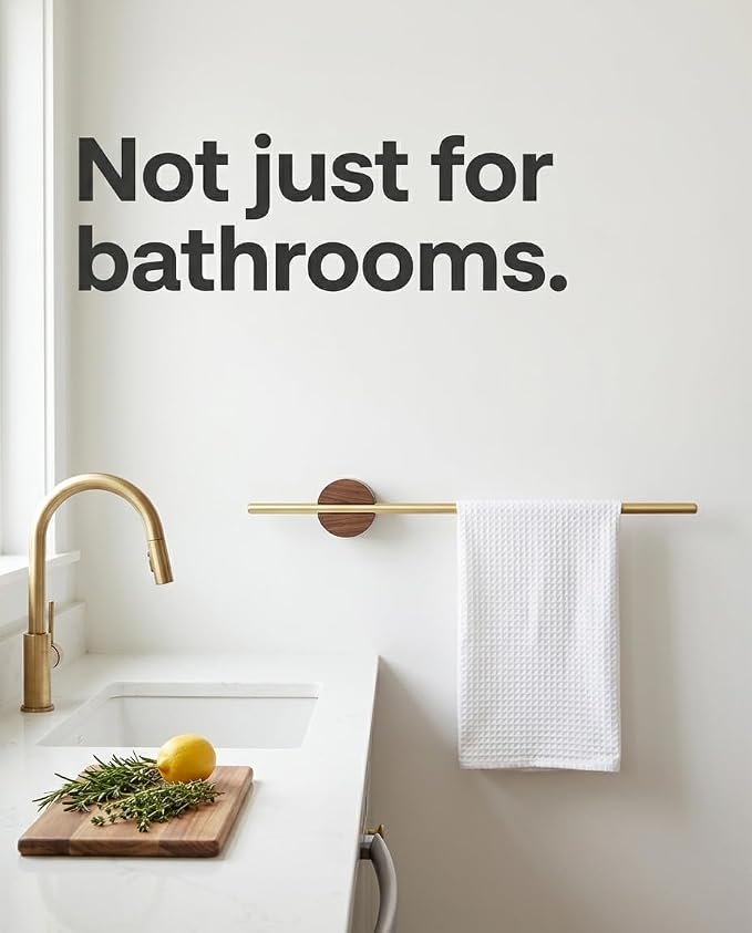 Towel Bar for Bathroom Wall, Towel Holder 20 Inch, Black Aluminium, No Drill Adhesive or Screw Mount, Modern Minimalist Towel Rack, Kitchen & Bathroom, Wall Mounted