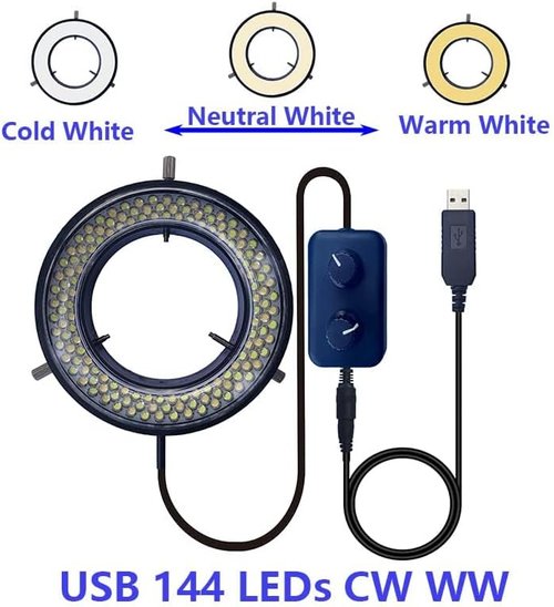 Regine Switzerland LED Ring Light Illuminator - USB 5V, 144 Adjustable Color Temperature, 4 Zone RGB for Microscopes