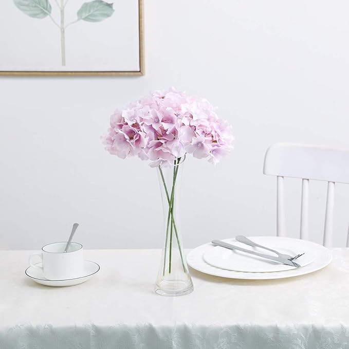 Fake Purple Hydrangea Artificial Flowers - Faux Silk Hydrangeas Flowers Heads with Stems Real Touch for Home Wedding Party Table Decor(Light Purple,Pack of 10)