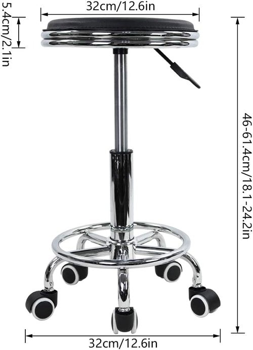 KKTONER Round Rolling Stool - PU Leather Swivel Stool with Foot Rest for Spa & Salon | Small Black