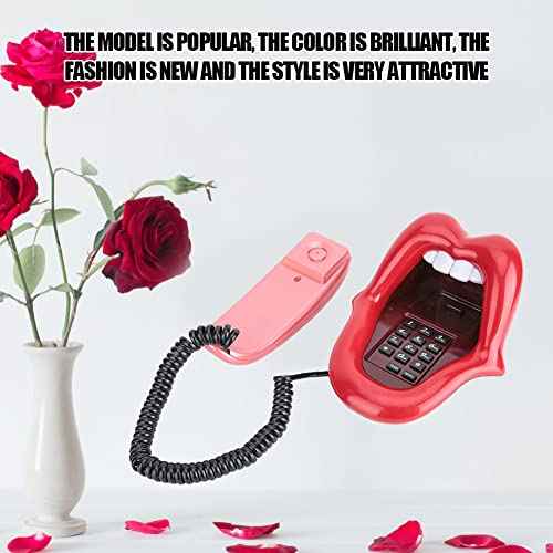 Red Mouth Telephone Retro, Red Tongue Corded Landline Novelty Sexy Lip Mouth Fixed Phone,Wired Novelty Sexy Lip Phone Cartoon Shaped Real Corded Landline, fit for Office Home Gift Decorate