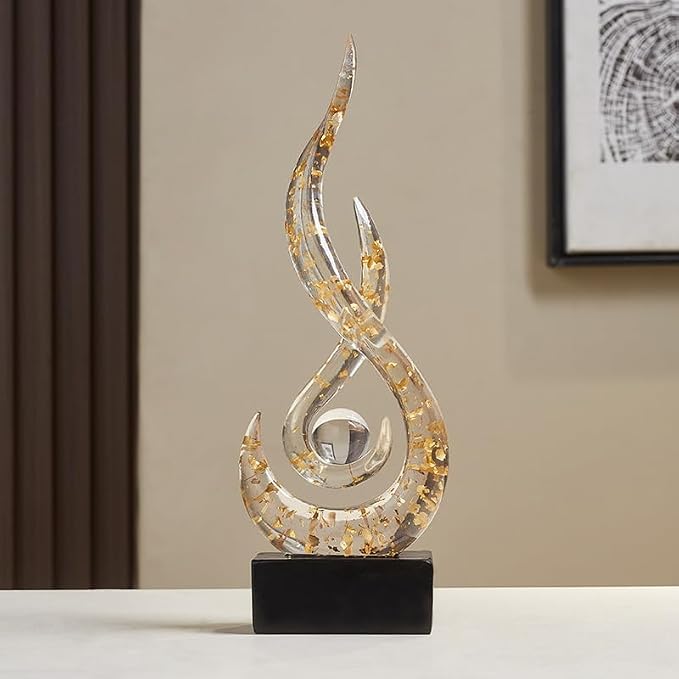 Modern Abstract Art Table Decoration,Resin Flame Statue Modern Centerpiece Ornaments for Living Room Great Gift Idea Home Decor,Collectibles (White+Gold)
