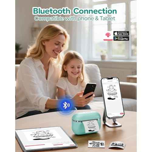 Sticker Maker for Kids, Mini Sticker Printer Printpod Pocket Portable Thermal Printer with 6-Roll Paper, Bluetooth Inkless Sticker Maker Machine for Gift, School Essentials, DIY Scrapbook, Note Taking