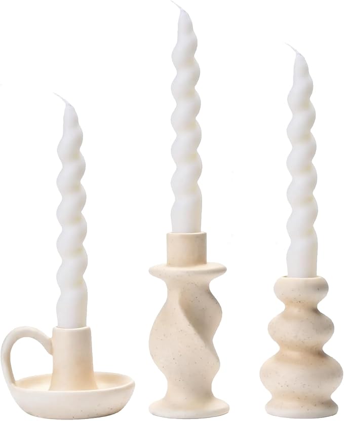 Ceramic Taper Candle Holders Set of 3, Cream White Candlestick Holder Nordic Modern Decorative Candle Stand for Home Decor, Dining Table Centerpiece, Housewarming Gift