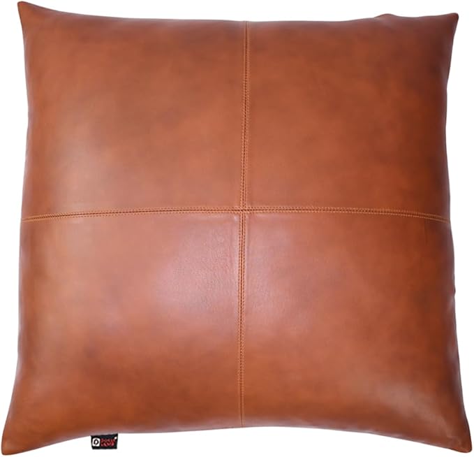 D DOLLY LAMB Lambskin Leather Pillow Cover - Sofa Cushion Case - Decorative Throw Covers for Living Room & Bedroom, 14x14 Inches - Mango Tan Antique Pack of 2
